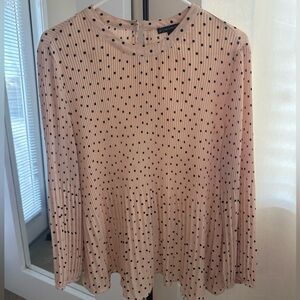 Adrianna Papell Pleated Blush Blouse with Black Dots